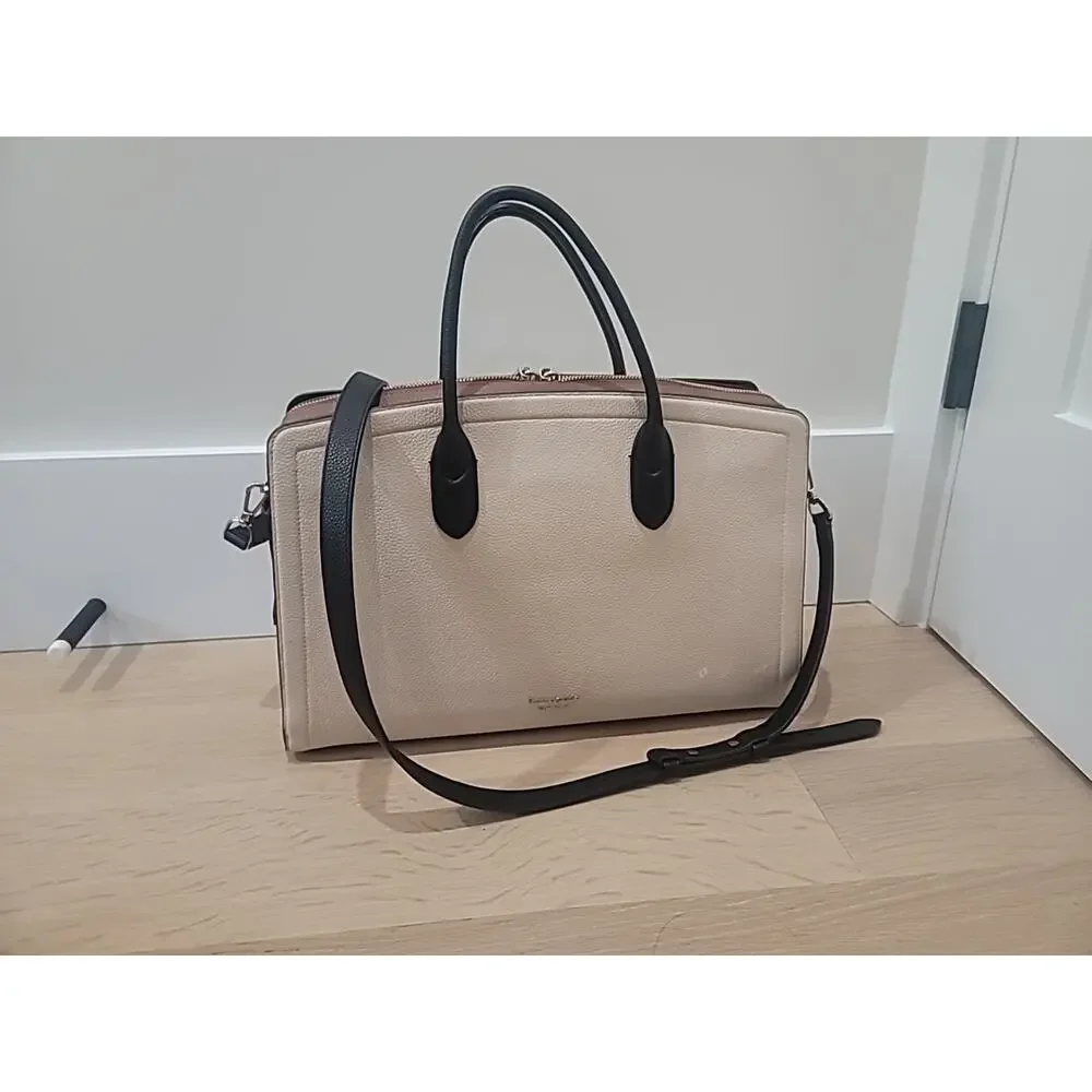 Kate Spade Knott Large Cream Tan Leather Laptop Work Commuter Bag Travel School - Picture 2 of 14